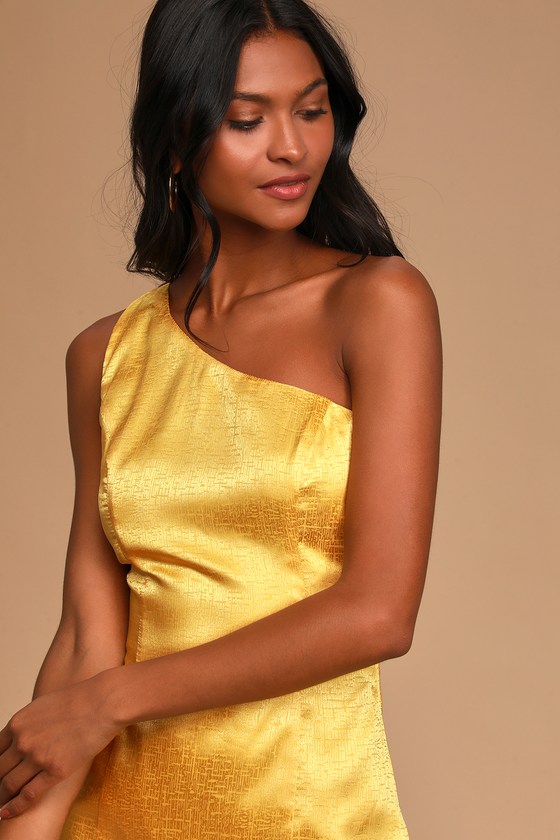 Yellow Dress - Yellow Satin Mini Dress ...